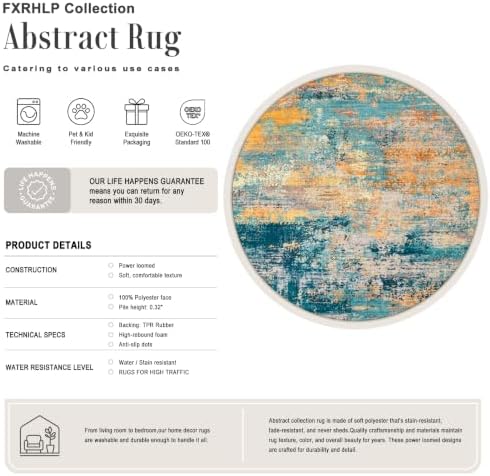Round Area Rug Living Room: 4 ft Modern Washable Indoor Carpet - Image 2