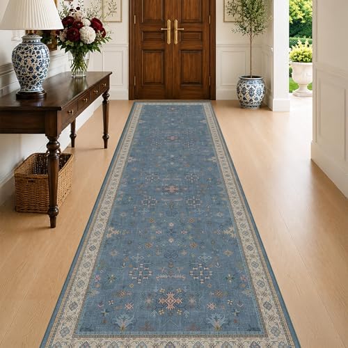 Hazo Haus Washable 10ft Long Hallway Runner Rug Blue - 3 x 10 Runner Rug, Boho Waterproof 3x10 Kitchen Floor Mat - Modern Eclectic Boho Design Décor by HazoHaus