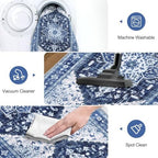Yamaziot Washable Runner Rug, 2x5 Non-Slip Boho Vintage Hallway Rug Runner with Rubber Backing, Stain Resistant & Low Pile Faux Wool Distressed Carpet Runner for Kitchen, Laundry, Entrance, Blue - Image 6