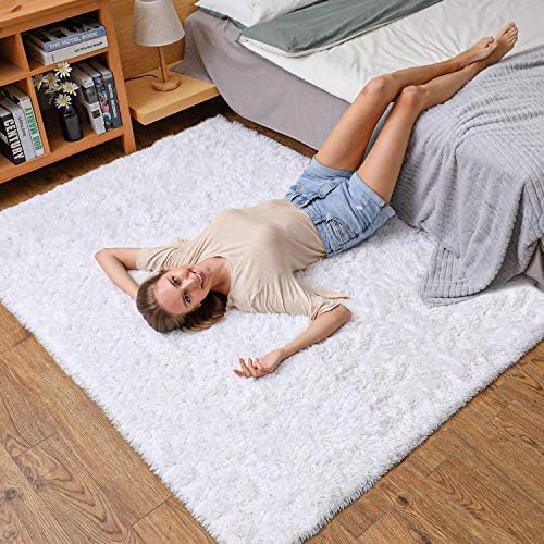 Ophanie Upgrade White Rugs for Bedroom, 4x6 Feet, Shaggy Soft Area Rug, Non-Slip Indoor Floor Carpet for Living Room, Kids Baby Girls Teen Dorm Home Decor Aesthetic, Nursery. (Pack of 2) - Image 2