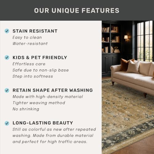 Hazo Haus Washable 2x3 Entry Rug Front Door Indoor, Bohemian Kitchen Floor Rug, Non-Slip & Stain Resistant, Vintage Rustic Brown and Charcoal Olive Farmhouse Floral Décor - Image 6
