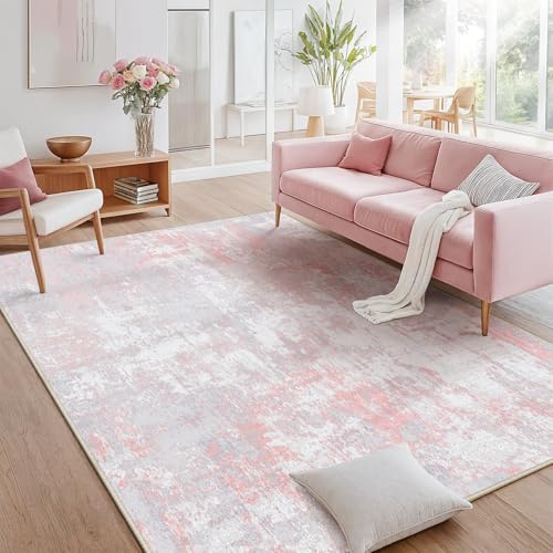 RELEANY Washable 5'x8' Abstract Area Rug for Living Room Gray Pink - Image 2