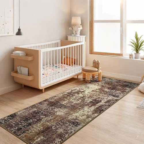 Runner Rug for Kitchen Coffee Hallways Runner Rug Non Slip 2'6''x8' Washable Brown Long Runner Rugs with Rubber Backing Soft Abstract Carpet Runner for Entryway, Kitchen, Bedroom, Bathroom - Image 4