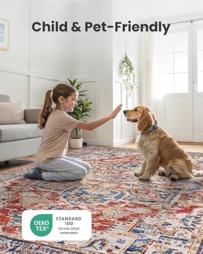 Amada 5x7 Washable Area Rug for Living Room, Red, Vintage Pattern - Image 5