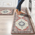 Boho Kitchen Mats for Floor 2PC Anti Fatigue Kitchen Rugs, Taupe Red by tubeamin