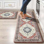 Boho Kitchen Mats for Floor 2PC Anti Fatigue Kitchen Rugs, Taupe Red by tubeamin