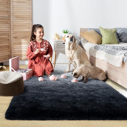 4x6 Black and Grey Fluffy Soft Area Rug Non-Slip for Bedroom Living Room - Image 3