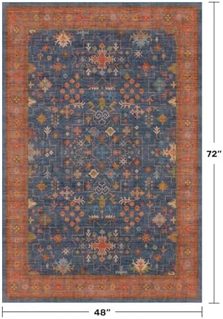 Washable 4x6 Small Rug for Living Room, Area Rug for Kitchen, Bedside, Large Entryway Indoor - Stain Resistant Non Skid Non Slip with Rubber Backing, Boho Aethestic Décor (4x6 Navy Blue) - Image 2