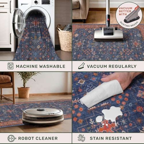 Hazo Haus Washable 3x20 Extra Long Hallway Runner Rug, Navy Blue Large Kitchen Floor Rug Indoor, Non-Slip Stain & Fade Resistant, Vintage Boho Floral Décor - Image 3