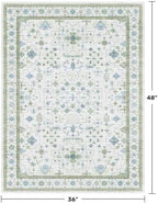 Blue and Green Washable Rugs 3x4 - Vintage Boho Floral Pastel Cream, Washable Low Pile Non Slip Small Throw Accent Area Rug for Bathroom, Door Mat Indoor Entrance, Kitchen, Bedroom Beside Bed Decor - Image 2