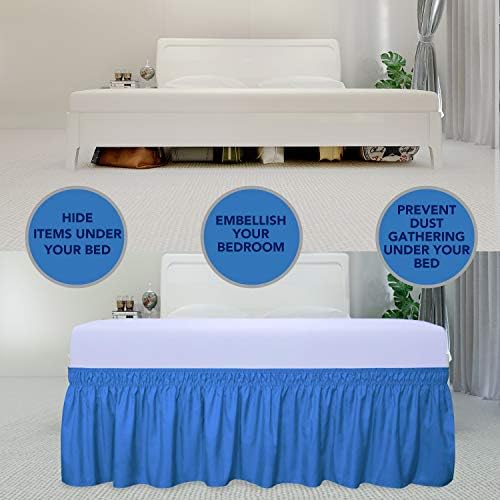 PureFit Wrap Around Ruffled Bed Skirt, Blue, Queen/King - 18" Drop - Image 3