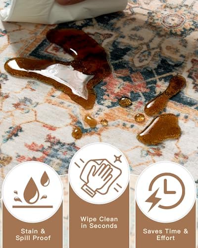 Madane Hallway Runner Rug 2x8 Washable Kitchen Rugs Non-Slip, Orange/Blue - Image 7