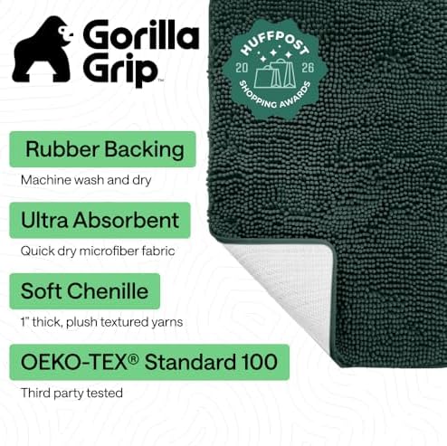 GORILLA GRIP Bath Rug Mat for Bathroom, Thick Chenille, 24x17 Hunter Green - Image 2
