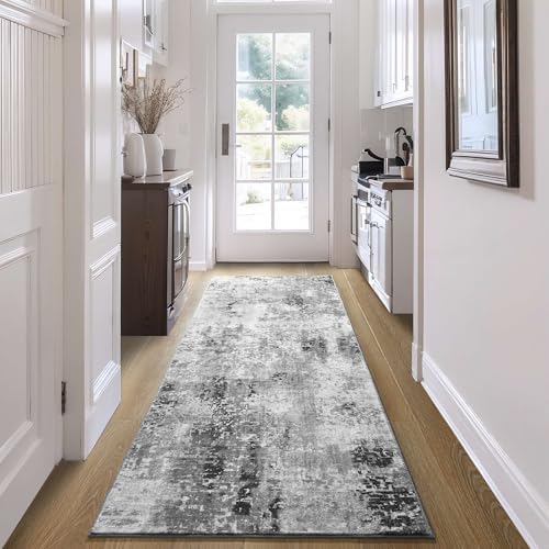 Ompaa Runner Rug for Hallways Kitchen Runner Rug Non Slip 2'6''x8' Washable Grey Long Runner Rugs with Rubber Backing Soft Abstract Carpet Runner for Entryway, Kitchen, Bedroom, Bathroom by OmpaaHomeDecor