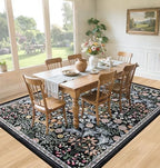 PLHXFR Area Rug Living Room: 5x7 Floral Washable Boho Carpet Dark Black - Image 4
