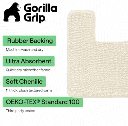 GORILLA GRIP Chenille Bath Rug Mat for Square Toilet Base, 24x19 Ivory - Image 3
