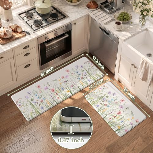 KIMODE Anti Fatigue Kitchen Mats for Floor, Floral Kitchen Rugs Sets of 2 - Image 3
