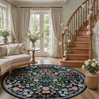 PLHXFR Round Area Rug Living Room: 8 ft Floral Washable Carpet Dark Black - Image 5