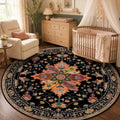RELEANY Washable Area Rug, Round 5ft, Black/Colorful by RELEANY