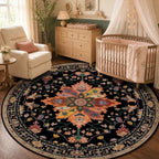 RELEANY Washable Area Rug, Round 5ft, Black/Colorful by RELEANY
