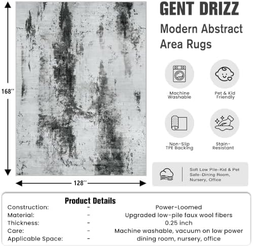 10x14 Area Rugs for Living Room: Washable Abstract Black White Grey Carpet - Image 2