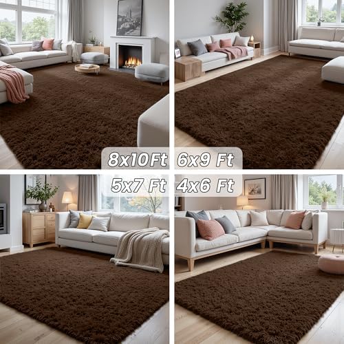 5x8 Fluffy Shag Area Rugs for Living Room Bedroom: Soft Plush Carpet Brown - Image 7