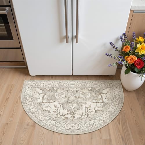 Madane Washable Half Circle Round Rug 2x3 Small Moon Rugs, Beige/Brown - Image 4