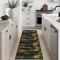 2x5 Washable Runner Rug：Modern Abstract Soft Carpet Black Gold by FXRHLP