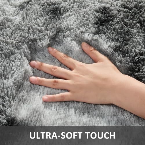 Ophanie Tie-Dyed Grey Area Rugs 8x10 for Bedroom Living Room, Fluffy Shag Fuzzy Carpet, Plush Shaggy Rug, Indoor Carpet for Kids Boys Dorm Home Decor Aesthetic, Nursery with 99 pcs Pile fibers - Image 2