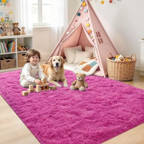 Noahas 5x7 Hot Pink Fluffy Soft Area Rug Non-Slip for Kids Bedroom Nursery - Image 4