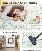 RELEANY Washable Area Rug, Round 7ft, Green/White/Blue - Image 4