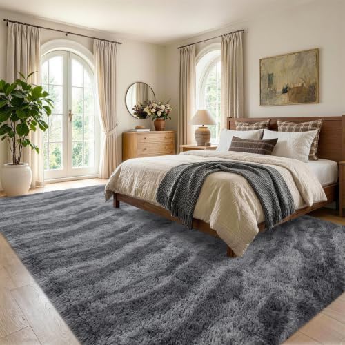 Noahas 6x9 Large Grey Fluffy Soft Area Rug Non-Slip for Living Room Bedroom - Image 3