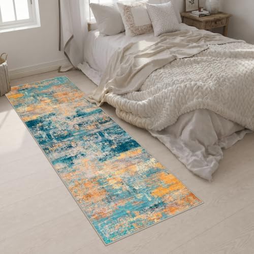 2.6x10 Washable Runner Rug:Modern Abstract Soft Carpet Rosy Haze - Image 5