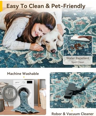 RELEANY Washable Area Rug, Large 10'x14', Teal - Image 6