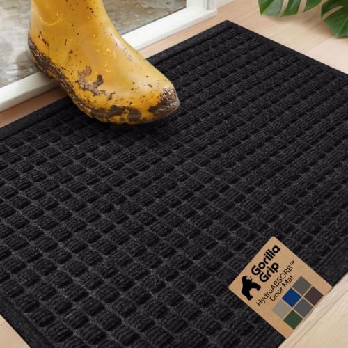 GORILLA GRIP® HydroABSORB Door Mat for Indoor Outdoor Use, 29x17 Black by GorillaGrip