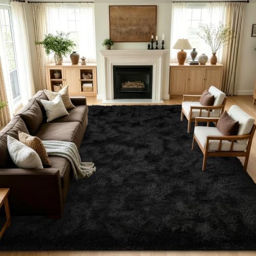 9x12 Extra Large Black Fluffy Area Rug Non-Slip for Living Room Bedroom - Image 3