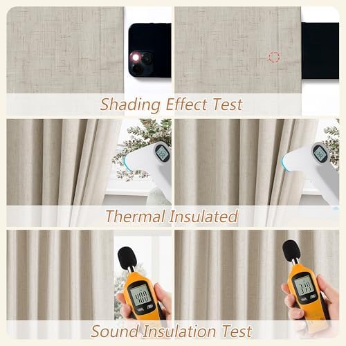 Guken Extra Long 100% Blackout Linen Curtains 108 Inches Grey Beige - Image 5