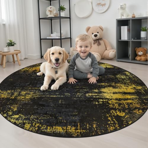 Round Area Rug Living Room: 4 ft Modern Washable Indoor Carpet - Image 3