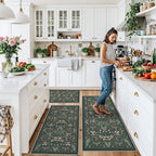 3 Piece Kitchen Rug Set, Washable Non-Slip Kitchen Mats for Hardwood Floor, Boho Farmhouse Kitchen Runner Rug for Sink,Entryway & Hallway & Bathroom (Dark Green, 2x3+2x4+2x5) - Image 3