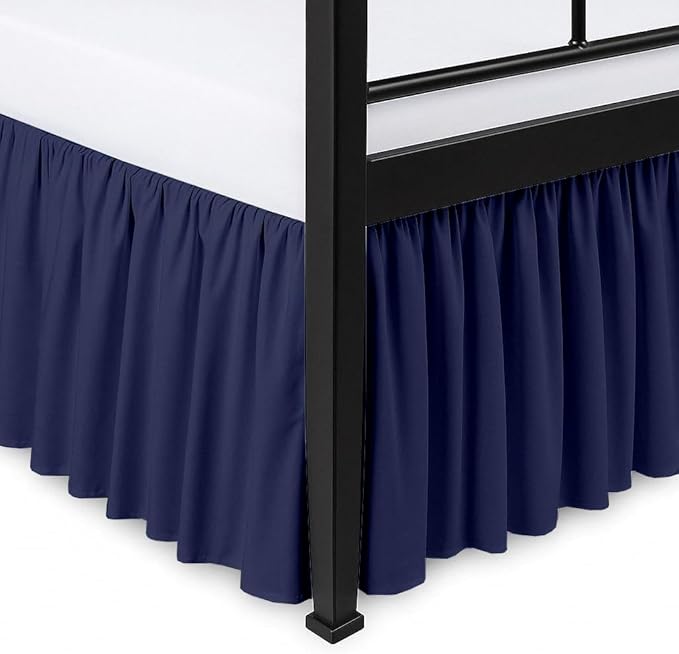 Ruffled Bed Skirt Split Corners with Platform, Tailored Fit Hotel Quality Wrinkle Free Ultra-Soft Microfiber Dust Ruffle, Upto 24 Inch Drop, King, Navy Blue