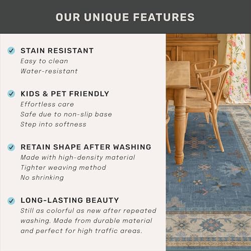 Hazo Haus Blue Boho 3x20 Extra Long Hallway Runner Rug - Non Slip Waterproof Kitchen Floor Mat - Modern Eclectic Floral Design Décor - Image 5