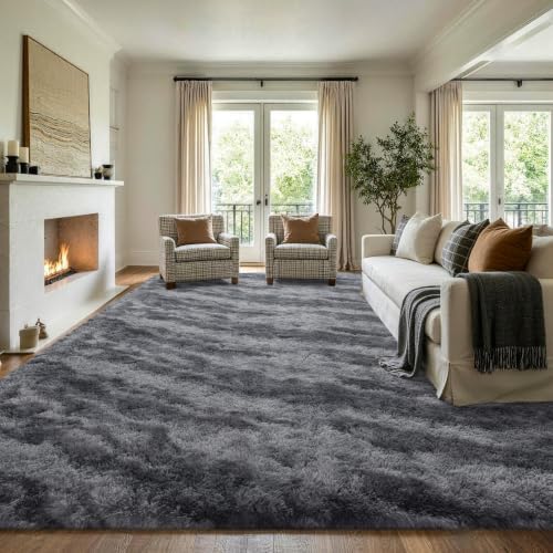 8x10 Extra Large Grey Fluffy Soft Area Rug Non-Slip for Living Room Bedroom - Image 3