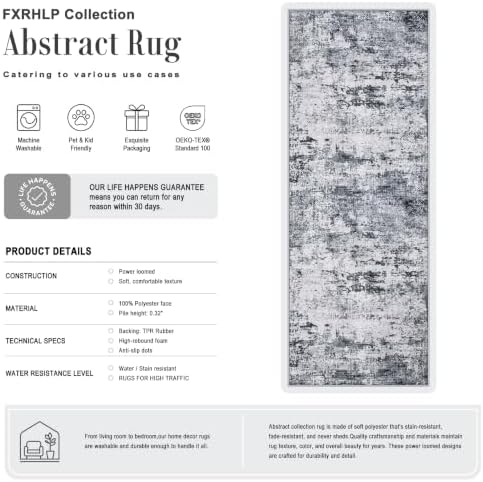 2x6 Washable Runner Rug：Modern Abstract Kitchen Soft Carpet Grey - Image 2