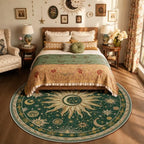 Vacuum-Friendly, Round 8ft Washable Area Rug, Green Gold Yellow by meejou