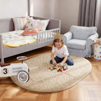 Ophanie 3x5 Oval Rug, Bedside Preppy Dorm Area Rug, College Essentials Non Slip Beige Small Carpets for Bedroom, Anti Slip Fluffy Living Room Rugs Home Decor Aesthetic with Over 99 pcs Pile fibers - Image 3