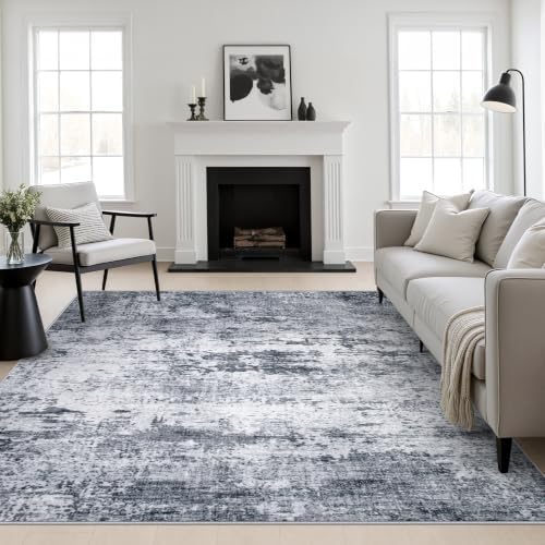 Area Rug Living Room: 8x8 Modern Washable Indoor Soft Carpet Grey by FXRHLP