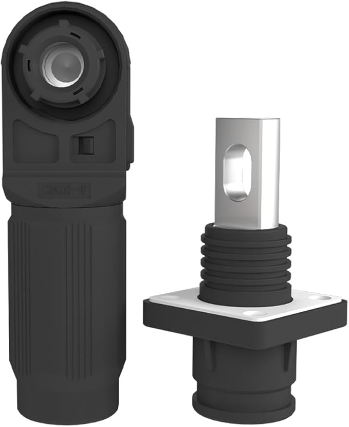 1 Set Battery Energy Storage Connector, Quick Plug Terminal High Current Connectors Copper Plate Wiring Adapter Right Angle Plug and Socket IP67 Waterproof Power Connector 200A 50mm² (200A, Black)