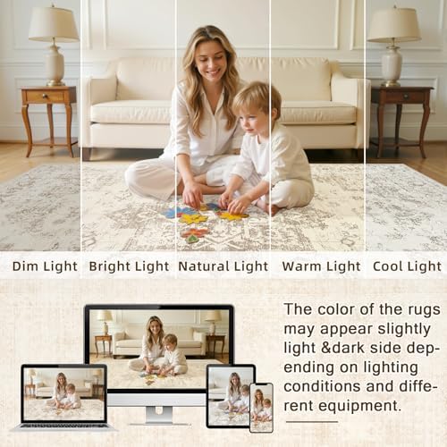 4x8 Area Rugs Living Room: Bedroom Washable Carpet Beige/Ivory - Image 4