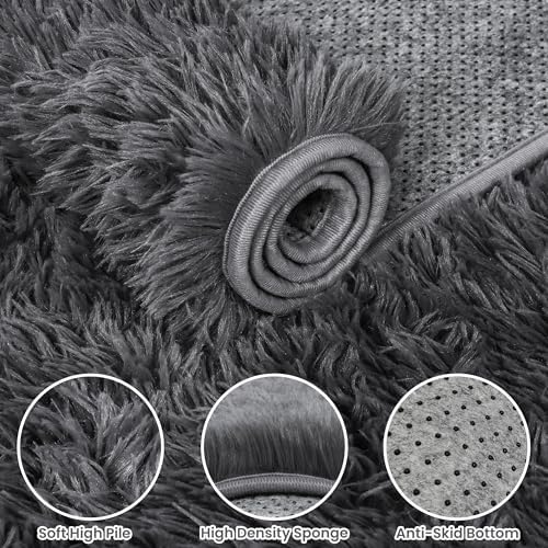 2x6 Fluffy Shag Area Rugs for Living Room Bedroom: Soft Plush Carpet Grey - Image 5