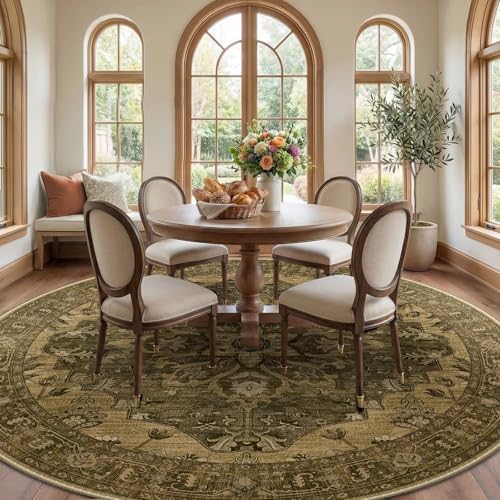 RELEANY Washable Area Rug, Round 8ft, Brown/Dark Brown - Image 2